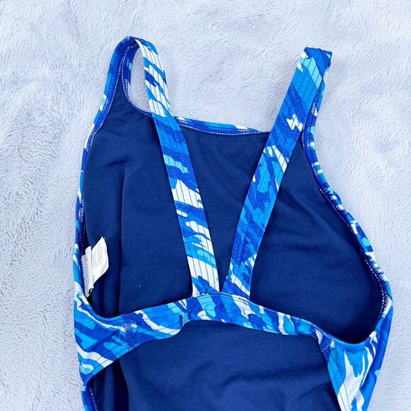Speedo Racerback Cut Out Back One Piece Swimsuit Blue Wave Vintage Womens 32 6 - Picture 5 of 8